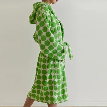 Šukuotos Medvilnės Tirštėti Chalatai Moterims Derliaus Dot Chalatas su Kišenėje Minkštas Sleepwear Žiemą Šiltas Kimono Pižamą Loungewear