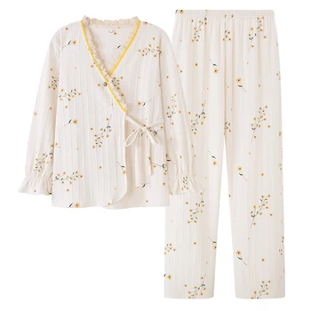 Naujausias Pavasario ir Rudens Moterų Pižama Nustatyti Knited Medvilnės Laisvalaikio Moterų Kimono M-5XL naktiniai drabužiai