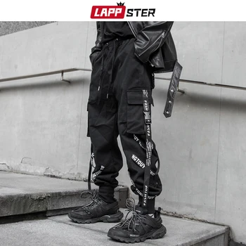 LAPPSTER Mens Japonijos Streetwear Krovinių Kelnės 2023 Mens Juostelės Hip-Hop darbo drabužiai Poilsiu kelnės Vyriškos Juodos Mados Sweatpants