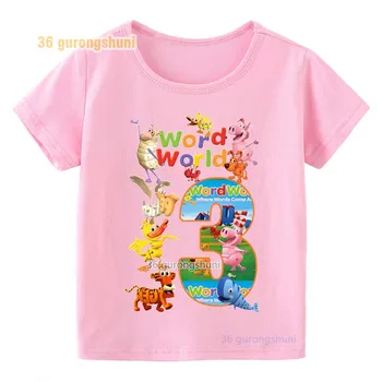 Animacinių filmų Grafika T Shirts Žodis Pasaulyje, 3 vaikų gimtadienio Marškinėliai mergina drabužių Wordworld Vaikams Drabužių Mergaičių Marškiniai, Rožinė T-shirts