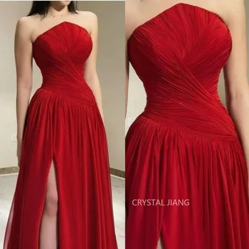 Ilga Raudona Prom Dresses Stebėjimo Šifono Rankovių Linija, Grindų Ilgis Vestido De Noche Elegante Para Mujer 2023