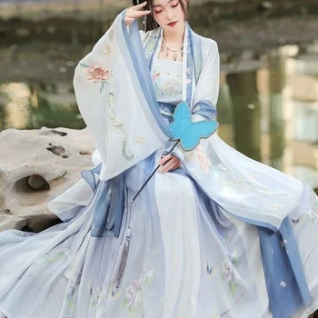 Hanfu moterų vasaros Kinų stiliaus patobulinta versija Han elementas šilko kasdien super pasakų kostiumas juosmens ilgio sijonas kostiumas moterims