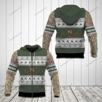 Pasirinktinį Pavadinimą Jungtinės Karalystės Herbas Kalėdų Užtrauktukas Hoodies Unisex Negabaritinių Palaidinės Žiemos Atsitiktinis Streetwear Viršūnes Megztinis