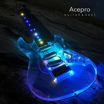 Acepro Spalvinga Led Šviesos Elektrinė Gitara, Akrilo Kūno Kristalų Gitara, Skaidrus Pickguard, Nemokamas Pristatymas Guitarra, Sandėlyje