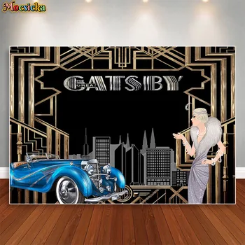 Mocsicka Great Gatsby Backdrops Vaikams Gimtadienio Užsakymą Tapetai Baby Shower Juoda Aukso Linija Nuotrauka Fone Reklama