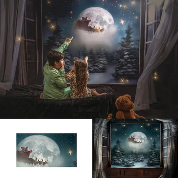 Kalėdų Išvakarėse Noras Santa Backdrops Vaikams, Kūdikių Fotografija Rekvizitai Vaikų Suaugusiųjų Photocall Dekoro Big Moon Kalėdos 