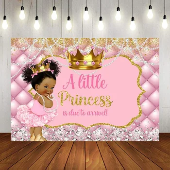 Baby Shower Fone Blizgučiai Princesė Rausva Juoda Mergina Fotografijos Fone Balta Perlų, Deimantų, Aukso Karūna Reklama Nuotrauka Rekvizitai