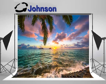 JOHNSON Havajų Jūros Sunrise Beach Palmių fotografijos sluoksnių Aukštos kokybės Kompiuteris spausdinti vestuvių backdrops
