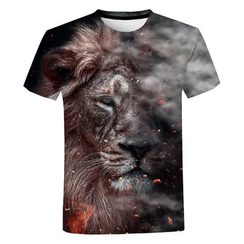 2023 Naujas 3D Spausdinimo Liūtas Marškinėliai, vyriški marškinėliai Vasaros Streetwear Vyrų Kietas Rankovės Tees O Kaklo Atsitiktinis Trumpas Drabužiai