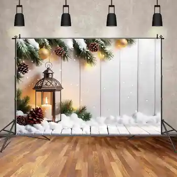 MĖNULIS.QG Fone Kalėdų Photozone fotostudijos Fono Nuotrauka Sniego Grindys Medžio Lentų, Sienos Pušies Papuošalai Priedai