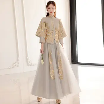 Naujas Kinijos Moterų Bridesmaid Suknelę Aukso Suknelė Kinų Tradicinė Suknelė Kinijos Moterų Bridesmaid Suknelę Hanfu