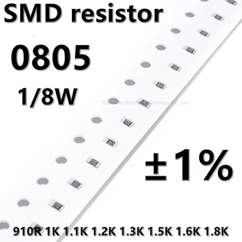 (100vnt) aukštesnės kokybės 0805 SMD rezistorius 1% 910R 1K 1.1 K 1.2 K 1.3 1.5 K K 1.6 IR 1.8 K K 1/8W 2.0 mm*1.2 mm