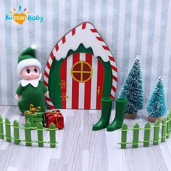 1Set Miniatiūriniai Kalėdų Sienos Mažyčių Medinių Dantų Fėja Durų Mini Magic Fairy Elf Skrybėlę Vainikas Tvora 