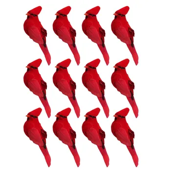 12Pcs Clip-on Dirbtinis Raudona Cardinals Kalėdų Papuošalai Plunksnuočių Paukščių Kalėdos