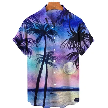 Havajų Marškinėliai Vyrams Vasaros Kokoso Medžio 3D Spausdinimo Paplūdimio trumparankoviai Mados Kvėpuojantis Žmogus Drabužių Spalvinga Unisex Camicias