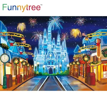 Funnytree Kalėdų Vakarėlį Laimingų Naujųjų Metų Fone Pilis Fejerverkų Šventė Naktį Gatvėje Vainikas Fonas, Šviesos Reklama