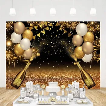 Juoda Aukso Balionai Fone Gimtadienio Baigimo Prom Šampano Bokeh Fotografijos Fonas Naujųjų Metų Išvakarėse Atostogų Šalis Reklama
