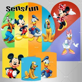 Animacinių filmų Mickey Minnie Mouse Turas Fone Padengti Vaikams Gimtadienio Fone Daisy Arch Reklama Doubleside