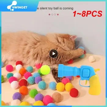 1~8PCS Funny Cat Interaktyvus Kibinimas su pliušinis kamuolys Mokymo Žaislas Kūrybos Kačiukai Mini Pompoms Žaidimai, Žaislai, Gyvūnai Reikmenys Žaislai