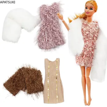 Mados Lėlės Kailio Suknelė Barbie Lėlės Drabužių Komplektus & Šalikas Princesė Office Lady Šalis Suknelė 1/6 BJD Lėlės Priedai Žaislas