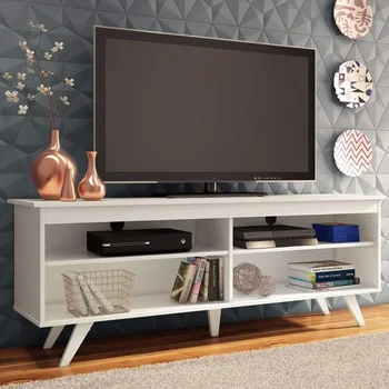 Šiuolaikinio gyvenimo kambario medinės TV spintelė su 4 lentynos ir kabelių valdymo iki 65
