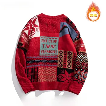 Amerikietiško Stiliaus Streetwear Colo-užblokuotas Prarasti Kalėdų Megztiniai Vyrams Ruduo Žiema Plius Aksomo ir Sutirštės Puloveriai, Megzti 1