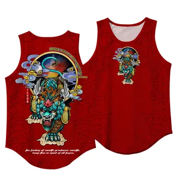 3D Kinų Stiliaus Lion Dance bako viršuje vyrų/moterų hip-hop vasara vest Harajuku Kultūrizmo tankų berankoviai marškinėliai 1