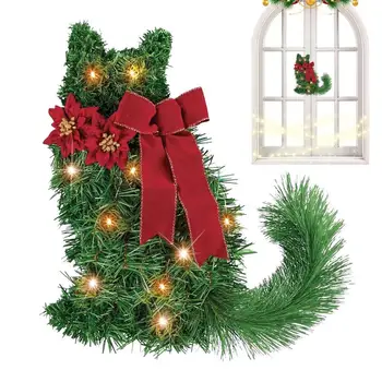 Kalėdų Dekoracijos Girlianda Žaluma Katė Formos Apšviesta Pušų Spyglių Atostogų Kalėdų Ornamentu Mantijos Židiniu Dekoras 1