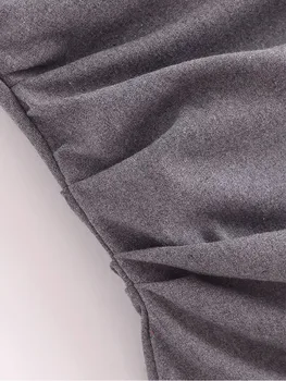 TRAF Mados Vienos Pečių Rankovės Viršuje Moterų Naujus moteriškus Pilkos spalvos Klostuotas Apdailos Marškinėliai Pusėje Užtrauktukas su Juosmens Streetwear 3