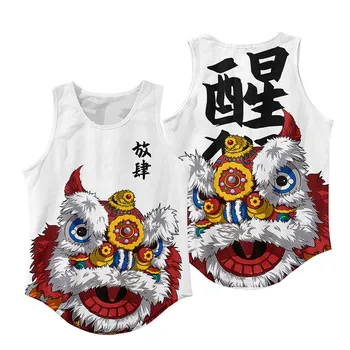 3D Kinų Stiliaus Lion Dance bako viršuje vyrų/moterų hip-hop vasara vest Harajuku Kultūrizmo tankų berankoviai marškinėliai 3