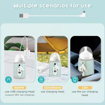 Belaidžio Butelis Šilčiau USB Įkrovimo Pieno Šilčiau Dangtis Reguliuojamas Kūdikių Buteliukas Šildymo Priemonė Kempingas Automobilių Kelionės ir Namuose 3