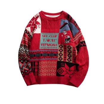 Amerikietiško Stiliaus Streetwear Colo-užblokuotas Prarasti Kalėdų Megztiniai Vyrams Ruduo Žiema Plius Aksomo ir Sutirštės Puloveriai, Megzti 4
