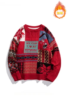 Amerikietiško Stiliaus Streetwear Colo-užblokuotas Prarasti Kalėdų Megztiniai Vyrams Ruduo Žiema Plius Aksomo ir Sutirštės Puloveriai, Megzti 5