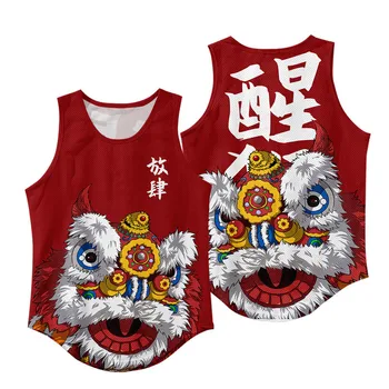 3D Kinų Stiliaus Lion Dance bako viršuje vyrų/moterų hip-hop vasara vest Harajuku Kultūrizmo tankų berankoviai marškinėliai 5