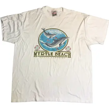 Vtg Myrtle Beach, Pietų Karolina, T-Shirt 50/50 Mens XL White Dolphin 1995 Vandenyno