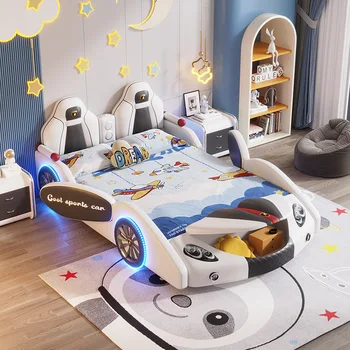 Automobilių lova, vaikiška lova, berniukas animaciją sportinių automobilių stilius, lenktynių automobilis, viengulė lova su apsauginiai turėklai, vaikų baldai