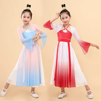 Vaikų klasikinio šokio spektaklis drabužių Elegantiškas stiliaus Kinijos liaudies šokių mokymo drabužių Mergaičių ventiliatorius šokių senovės 0