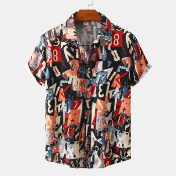 Camisas Para Hombre 2022 Nauji vyriški Gėlių Trumpas Rankovės Marškinėliai Europos Dydį Mados Prarasti vyriški Marškiniai, vyriški Drabužiai 0