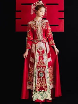 Tradicinės Kinų Restorano Zawalcowany Siuvinėjimo Kutas Vestuvių Suknelė Rytų Stiliaus Kinijos Pora Suknelė Drabužių