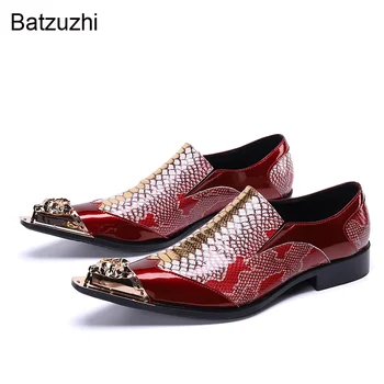 Batzuzhi Naujo Dizaino Oficialus natūralios Odos Suknelė Bateliai Vyrai Slydimo ant Aukso Spalvos metalinėmis Verslo, Šalies ir Vestuvių Batai Vyras 0