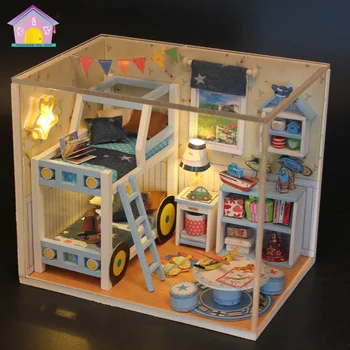 Lėlių Dviaukštės Lovos Rėmo Miegamasis Casa Medinės Lėlės Namai Miniatiūrų Kūrimo Rinkinį su Baldų Surinkimas, Žaislų, Draugų Dovanos