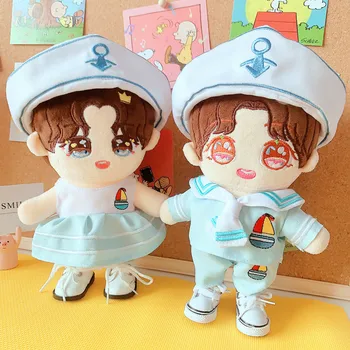 1SET 20CM EXO Kūdikių Lėlės Drabužiai karinio jūrų Laivyno Uniforma Pliušinis Lėlės Drabužių, Skrybėlių+Kailis+Kelnės Lėlės Priedai Kpop EXO Idol Lėlės, Žaislai 0