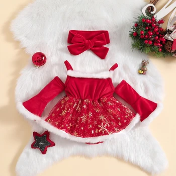 Kūdikių Mergaičių 2vnt Kalėdų Komplektus ilgomis Rankovėmis Tiulio Romper Suknelė su Lankelis Naujagimis Patenka Drabužiai 0