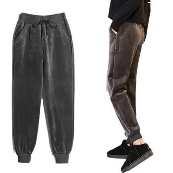 Žiemą Šilumos Aksomo Kelnės Moterims Storas Vilnos Šiltas Sweatpants Vyrų Streetwear Hip-Hop Plati Plati Jogger Pants Plus Size