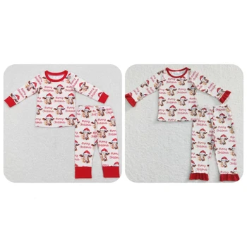 Didmeninė Vaikams Kalėdų Pižama Sleepwear Baby Berniukas ir Mergaitė Vakarų Karvė T-shirt Nustatyti Vaikai Kelnes Vaikiška Apranga Raudona naktiniai drabužiai 0