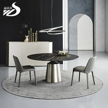 Italijos minimalistinio importuotų roko plokštė lentelė, modernus paprasta apskritojo stalo, mažas šeimos, šviesos prabanga kambarį, apskritojo stalo