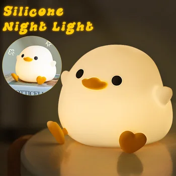 Vaikai LED Nakties šviesos Mielas Antis Naktį Lempa USB Įkrovimo Silikono Miego lengvo Prisilietimo Jutiklis pagrindiniai kištukiniai naktinių lempų lizdai, Vaikų Kambario Dovana 0