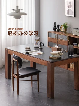 Roko valgomojo stalas, Juoda riešutmedžio medienos masyvo stalas Namuose modernus, stačiakampio, valgomasis stalas ir kėdės 0