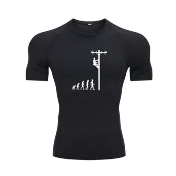 Vyrai, Žmogaus Evoliucija Lineman T Shirts Elektrikas Grynos Medvilnės Viršūnes Juokinga Trumpomis Rankovėmis Apvalios Kaklo Marškinėliai, Dovana, T-Shirt