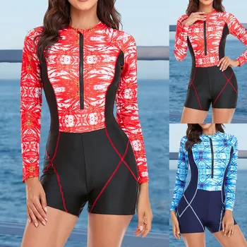 Ilgas Rankovėmis Naršyti Kostiumas apsaugos nuo Saulės Moterų maudymosi kostiumėlį Butas Kampe Hidrokostiumą, Seksualus maudymosi kostiumėlį, vyriški Šortai Raudona 0